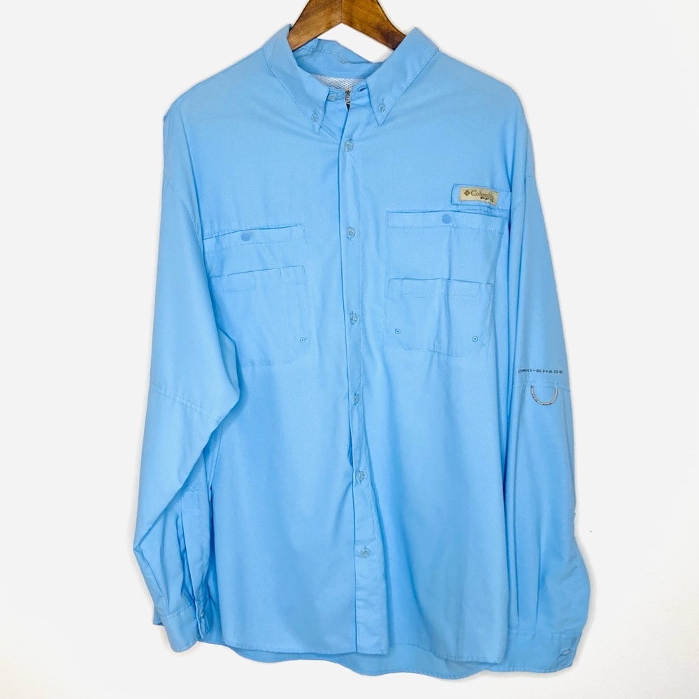 COLUMBIA PFG Bahama Sail Blue Long Sleeve Fishing Shirt Men’s Size XL